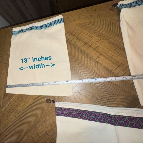 💙💜 Tory Burch Cream Dust Bags with Blue & Purple Trim / Green & Purple Trim 💜💚 - Picture 6 of 12